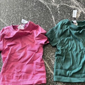 Old Navy Ribbed Short Sleeve Tees in Pink and Green